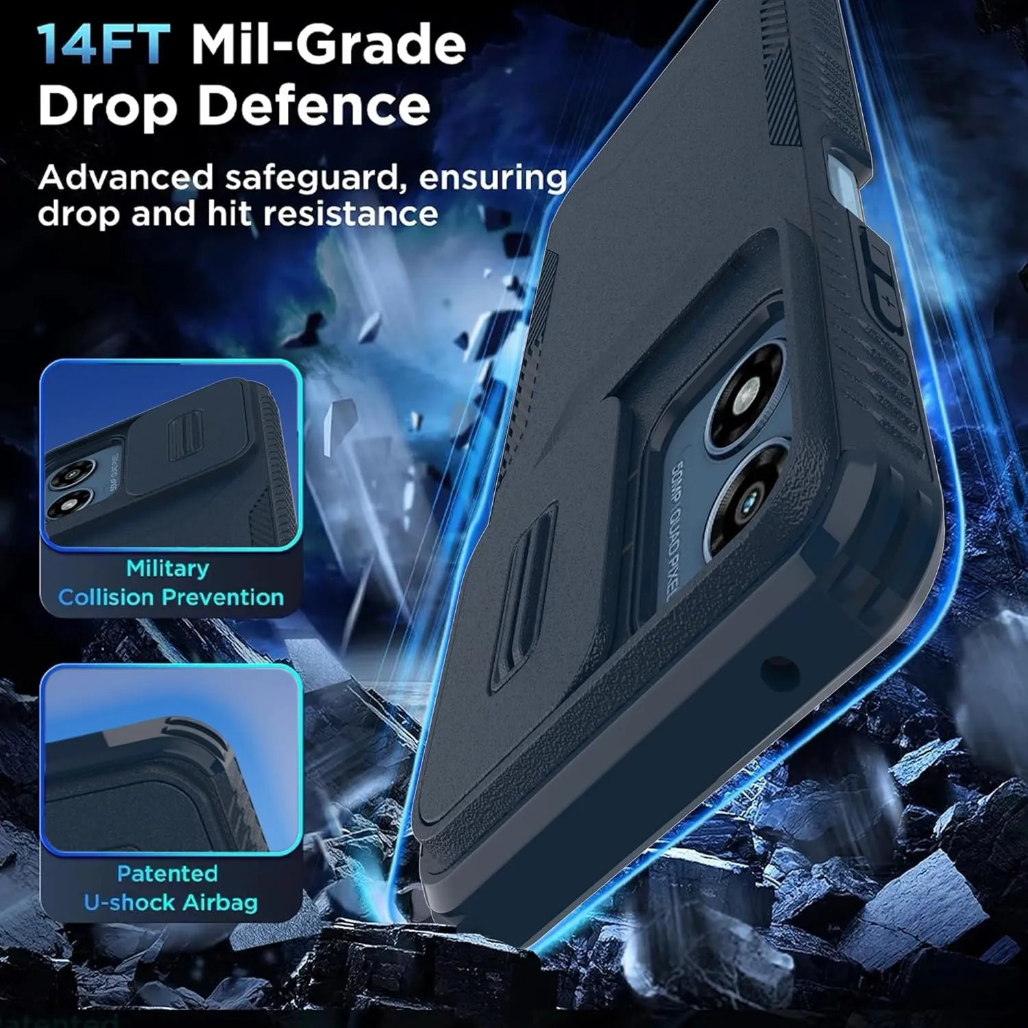 for Motorola G Play 5G 2024 Case,Moto G 5G Case, with 1 HD Screen Protector & Slide Camera Cover [Military-Grade] Heavy Duty Rugged Shockproof Protective Cover for Moto G 5G 2024(Blue)