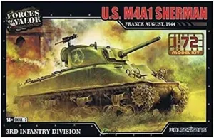 Forces Of Valor 1:72 US M4A1 Sherman France 1944 - Standing Model, Model Building, Diorama Model, Military Model Building, Plastic Kit, Green
