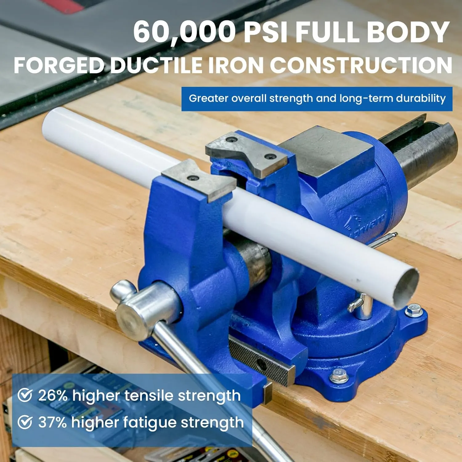 Forward DT08125A 5-Inch Heavy Duty Bench Vise 360-Degree Swivel Base and Head with Anvil (5", Ductile Iron)