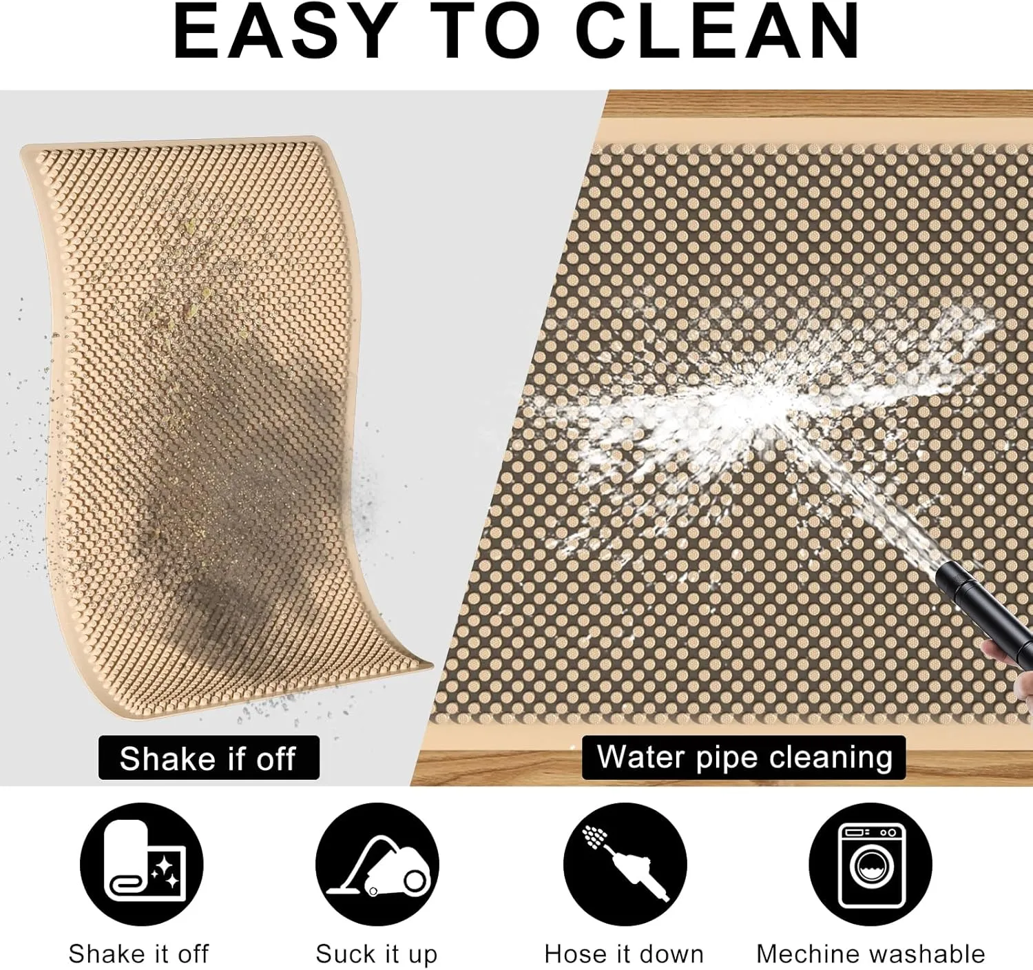 Fowooyeen Outdoor Door Mat, 30'' x 17'' Silicone Scraper, Sturdy Non-Slip Washable Weatherproof Low-Profile Shoe Cleaner for Indoor Entrance, Beige