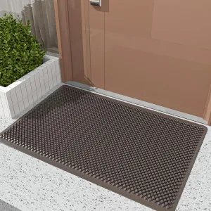 Fowooyeen Outdoor Door Mat, 30'' x 17'' Silicone Scraper, Sturdy Non-Slip Washable Weatherproof Low-Profile Shoe Cleaner for Indoor Entrance, Coffee