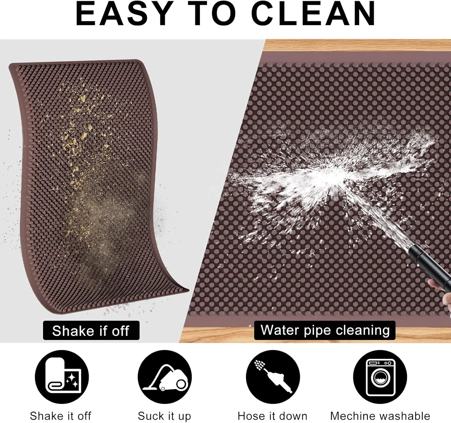 Fowooyeen Outdoor Door Mat, 30'' x 17'' Silicone Scraper, Sturdy Non-Slip Washable Weatherproof Low-Profile Shoe Cleaner for Indoor Entrance, Red