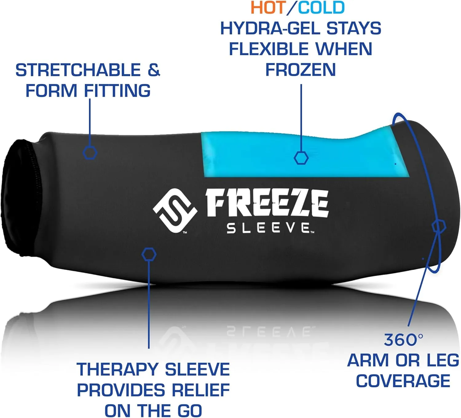 FreezeSleeve Ice and Heat Therapy Sleeve | Reusable Ice Pack Flexible Gel Compression Sleeve for Pain Relief and Recovery of Elbow Knee Ankle Leg Wrist Injuries | Black X Large