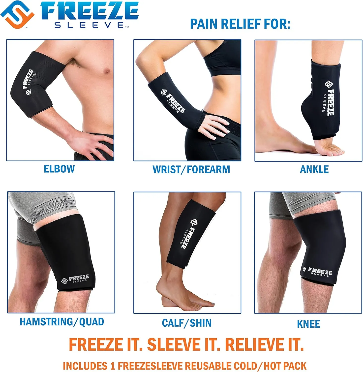 FreezeSleeve Ice and Heat Therapy Sleeve | Reusable Ice Pack Flexible Gel Compression Sleeve for Pain Relief and Recovery of Elbow Knee Ankle Leg Wrist Injuries | Black X Large
