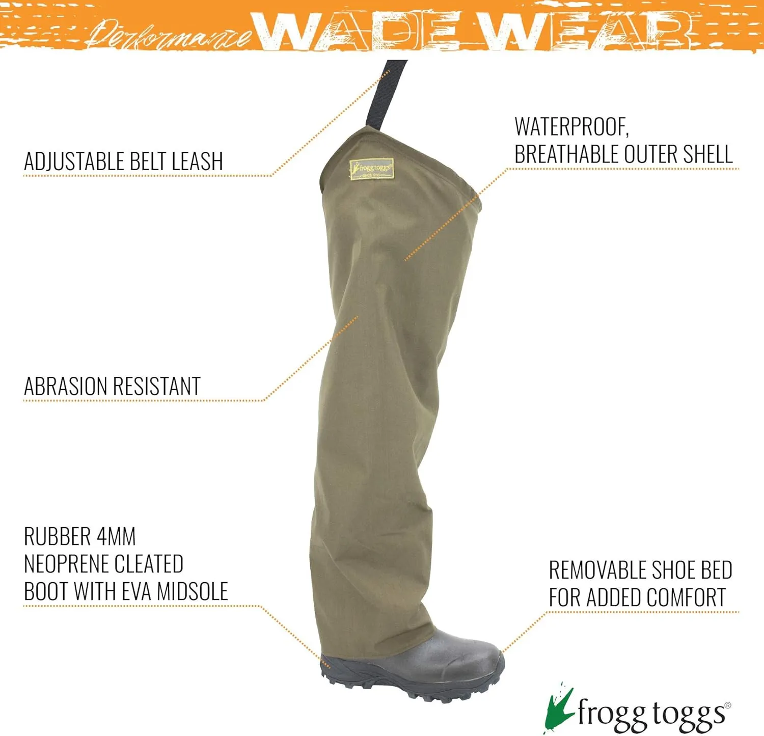 Frogg Toggs Brush Hogg Heavy-Duty Nylon Bootfoot Hip Waterproof Fishing Wader for Fishing, Cleated Outsole