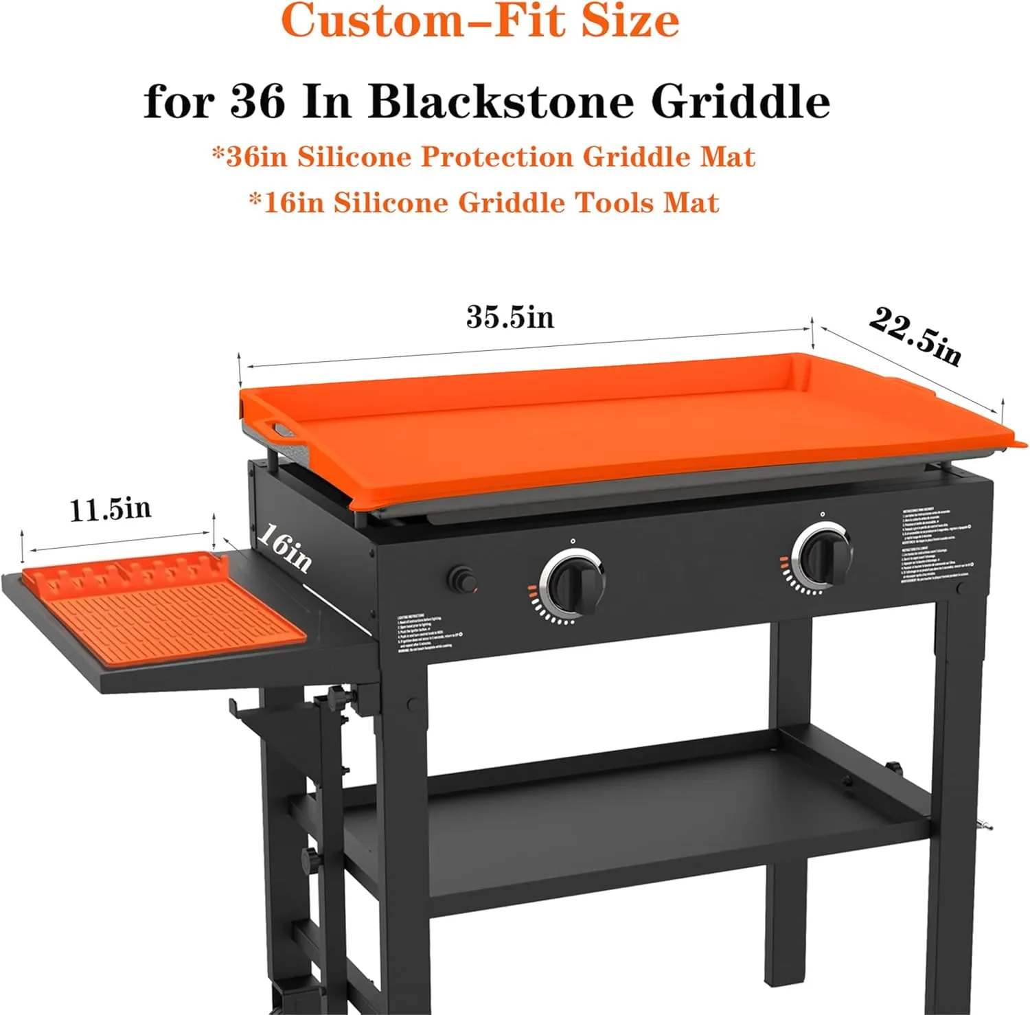Full Wrap-Around 36" Silicone Griddle Cover for Blackstone, Include 16" Silicone Spatula Mat，Premium Heavy Duty Food Grade Reusable Grill Mat, Blackstone Protective Cover Kit