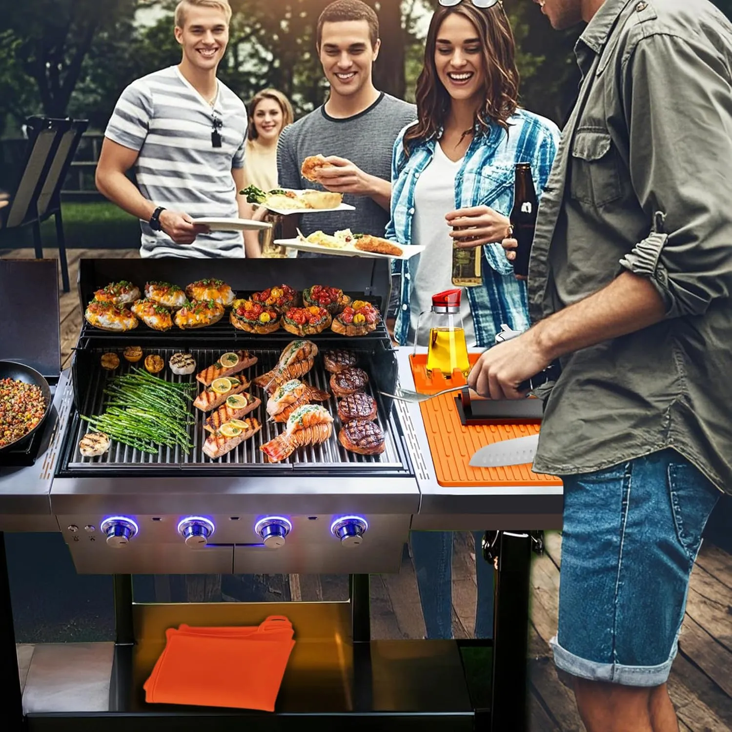 Full Wrap-Around 36" Silicone Griddle Cover for Blackstone, Include 16" Silicone Spatula Mat，Premium Heavy Duty Food Grade Reusable Grill Mat, Blackstone Protective Cover Kit