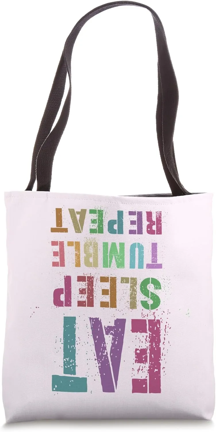 Funny EAT SLEEP TUMBLE REPEAT Gymnastics Gymnast Flip Squad Tote Bag