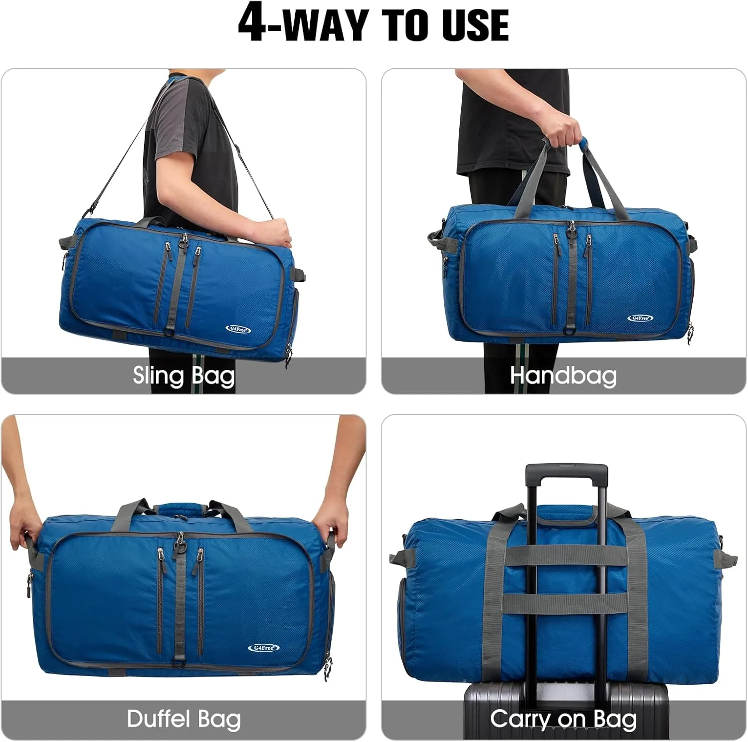 G4Free 40L/65L Foldable Duffel Bag, Water-Repellent Travel Backpack, Lightweight Carry Bag for Overnight Weekender Sports Men Women