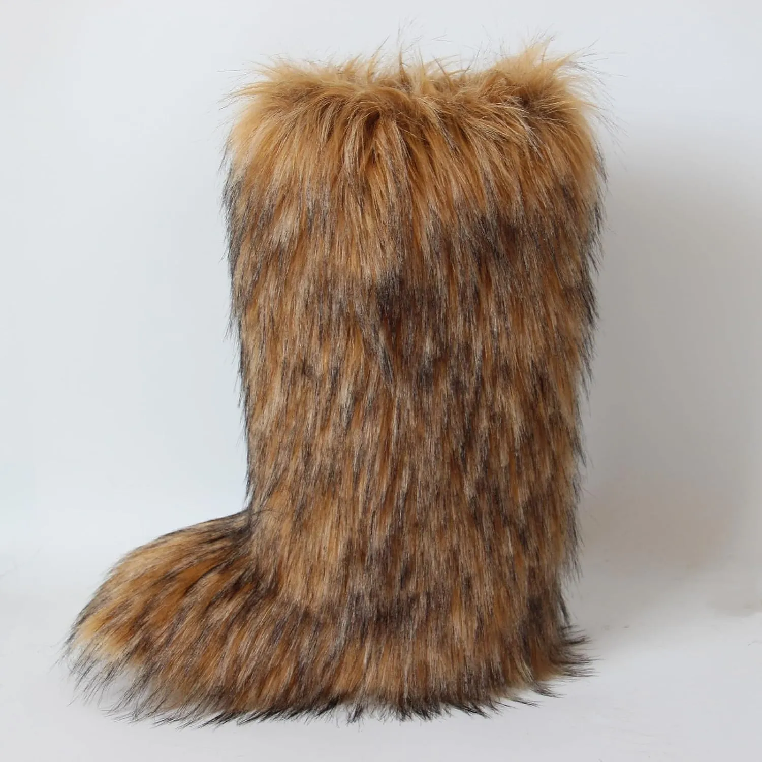 Gegefur Women's Furry Fluffy Boot Faux Fur Long Snow Boot Knee High Boots Warm Comfortable Outdoor Flat Shoes