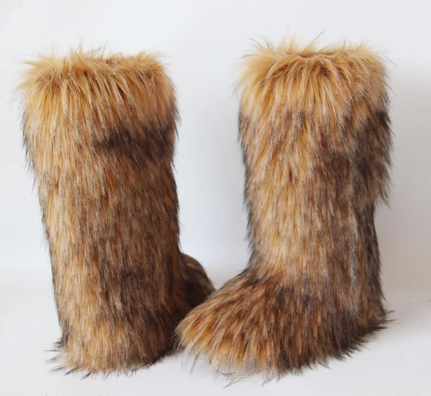 Gegefur Women's Furry Fluffy Boot Faux Fur Long Snow Boot Knee High Boots Warm Comfortable Outdoor Flat Shoes