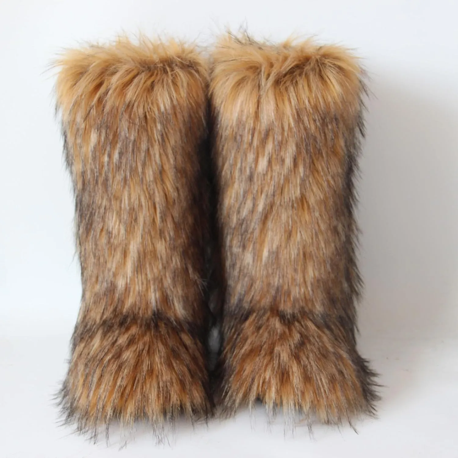 Gegefur Women's Furry Fluffy Boot Faux Fur Long Snow Boot Knee High Boots Warm Comfortable Outdoor Flat Shoes