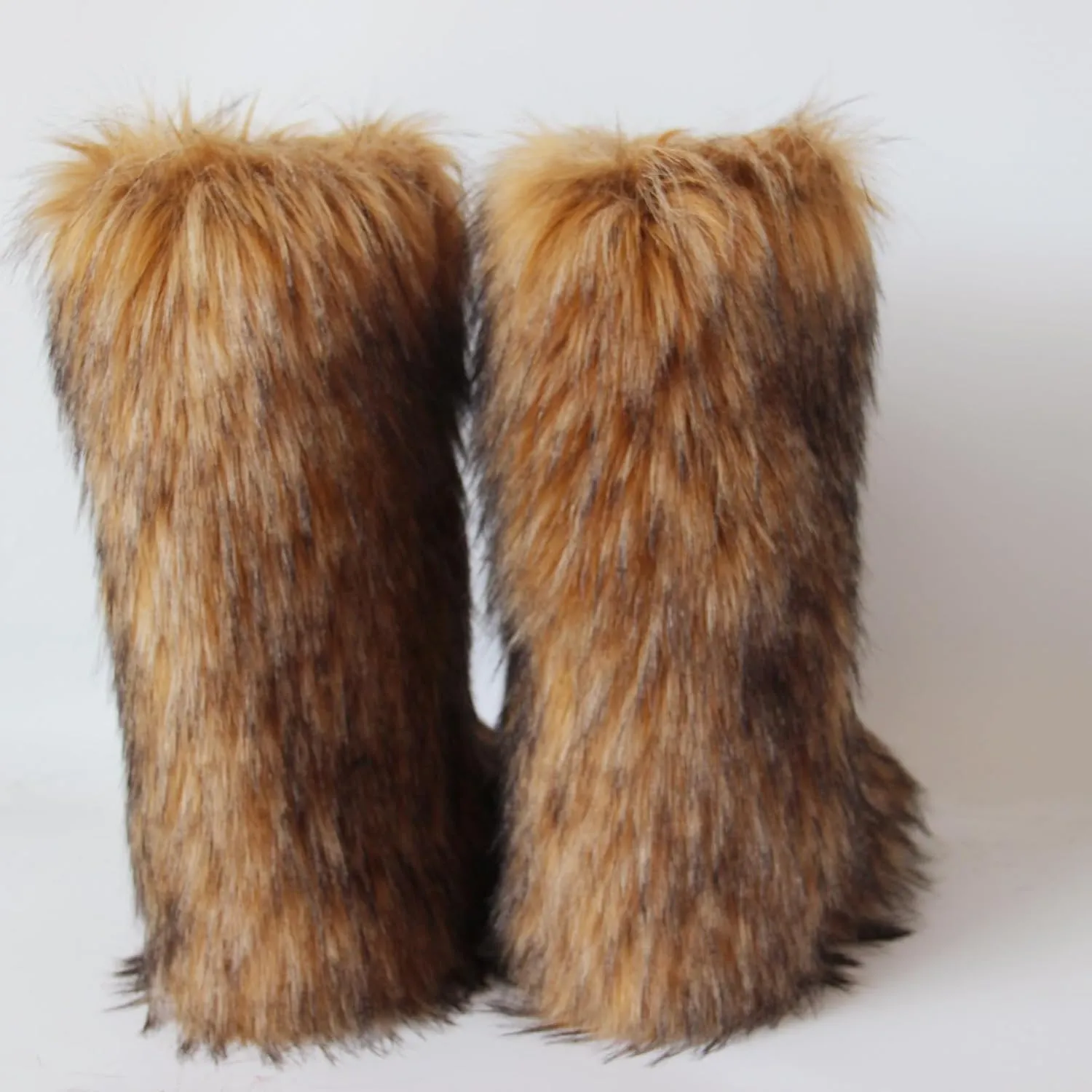Gegefur Women's Furry Fluffy Boot Faux Fur Long Snow Boot Knee High Boots Warm Comfortable Outdoor Flat Shoes