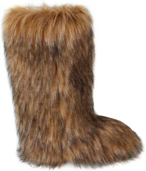 Gegefur Women's Furry Fluffy Boot Faux Fur Long Snow Boot Knee High Boots Warm Comfortable Outdoor Flat Shoes