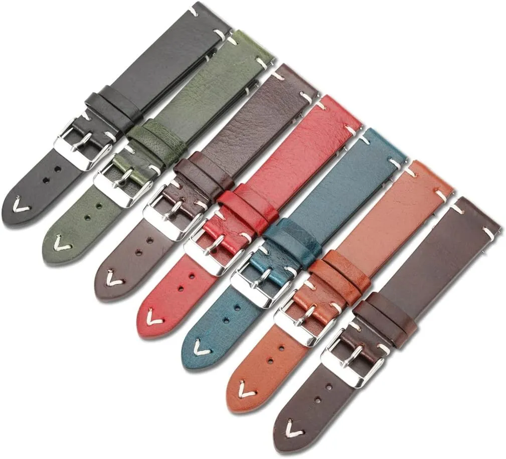 Genuine Retro Leather Watch Strap 18mm 20mm 22mm Watchband Handmade Wristband Quick Release Man Watch Accessories(E,19mm)