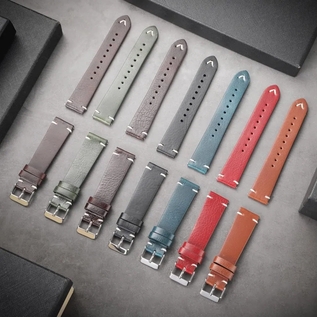 Genuine Retro Leather Watch Strap 18mm 20mm 22mm Watchband Handmade Wristband Quick Release Man Watch Accessories(E,19mm)
