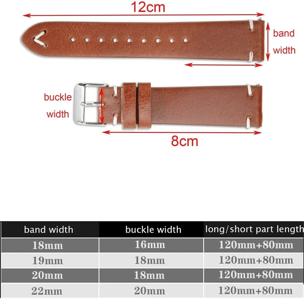 Genuine Retro Leather Watch Strap 18mm 20mm 22mm Watchband Handmade Wristband Quick Release Man Watch Accessories(E,19mm)