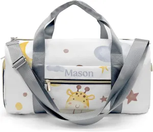 Giraffe Moon Stars Clouds 1 Personalized Duffel Bag,Custom Travel Gym Bag with Name,Waterproof Sports Overnight Bag with Shoe Compartment & Shoulder Strap