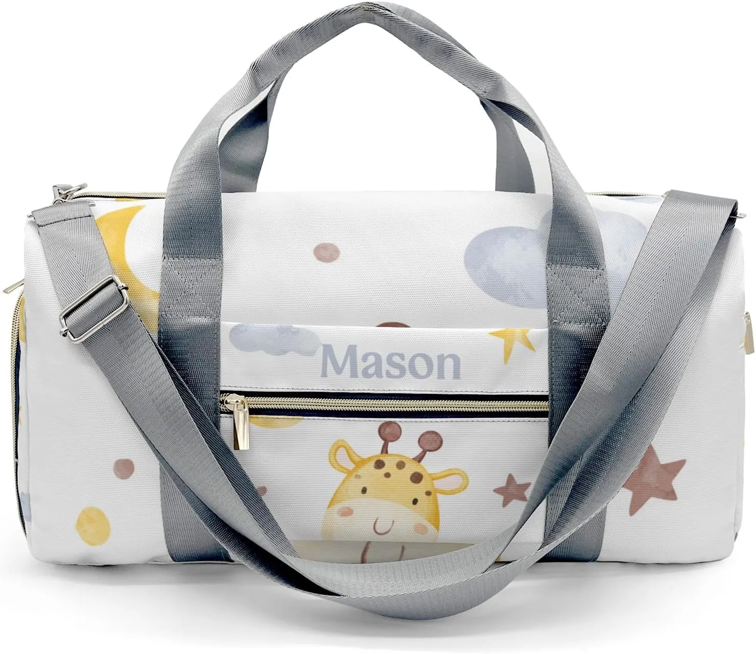 Giraffe Moon Stars Clouds 1 Personalized Duffel Bag,Custom Travel Gym Bag with Name,Waterproof Sports Overnight Bag with Shoe Compartment & Shoulder Strap
