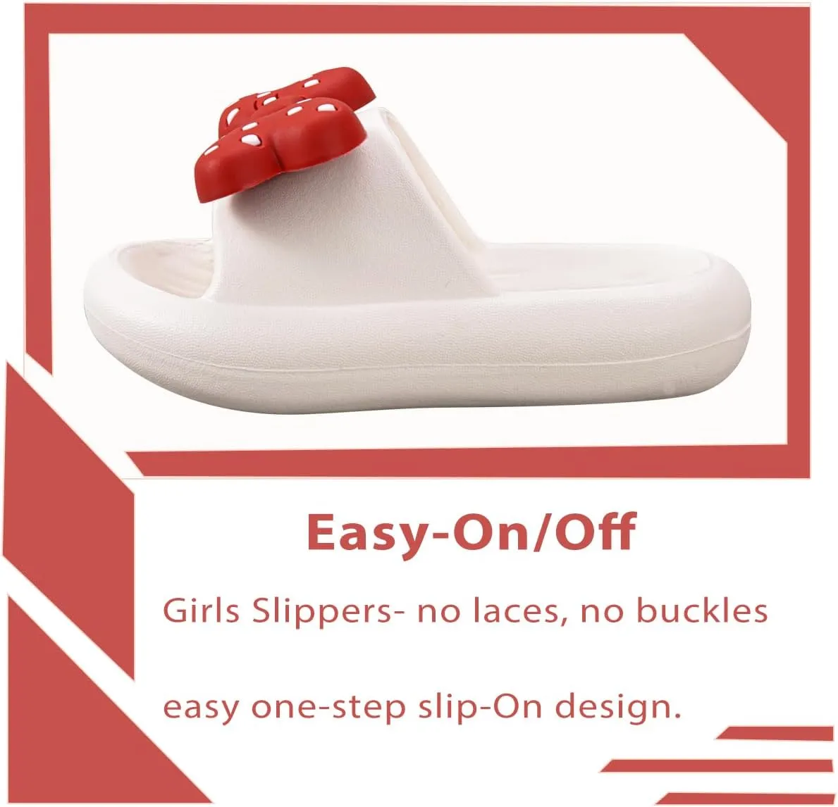 Girls Cloud Bow Slide & Shower Slippers - Non-Slip Slip-On Kids Beach Pool Indoor Outdoor Shoes
