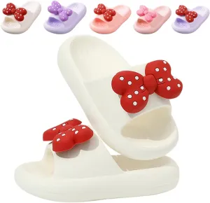 Girls Cloud Bow Slide & Shower Slippers - Non-Slip Slip-On Kids Beach Pool Indoor Outdoor Shoes