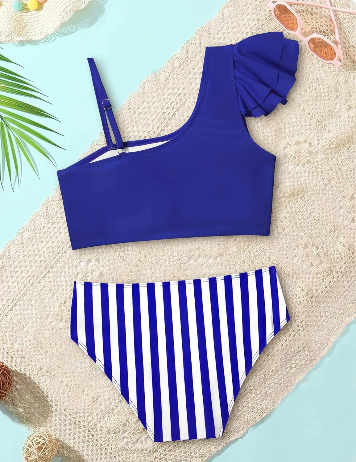 Girls Swimsuits Two Piece Bikini Set Ruffle Bathing Suit with Adjustable Strap Quick Dry Beach Girls' Swimwear 5-16Y