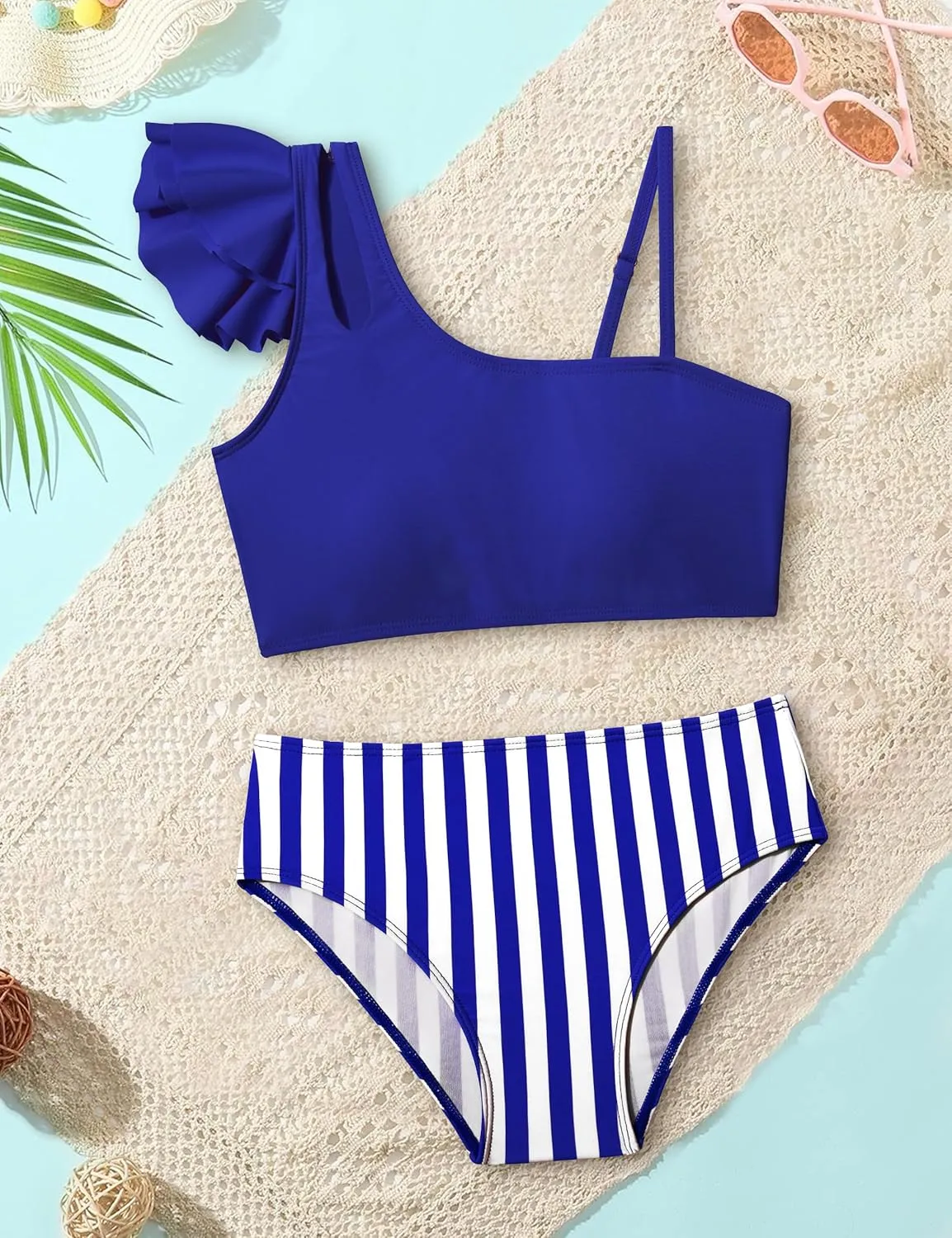 Girls Swimsuits Two Piece Bikini Set Ruffle Bathing Suit with Adjustable Strap Quick Dry Beach Girls' Swimwear 5-16Y