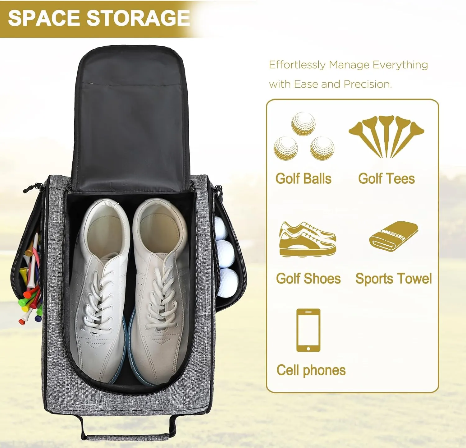 Goloni Golf Shoe Bag for Men & Women, Padded Travel Shoe Bag with Side Accessory Pockets,Sport Shoe Carrier for Golf Shoes,Socks,Tees & Balls,Durable & Lightweight Design (Gray)