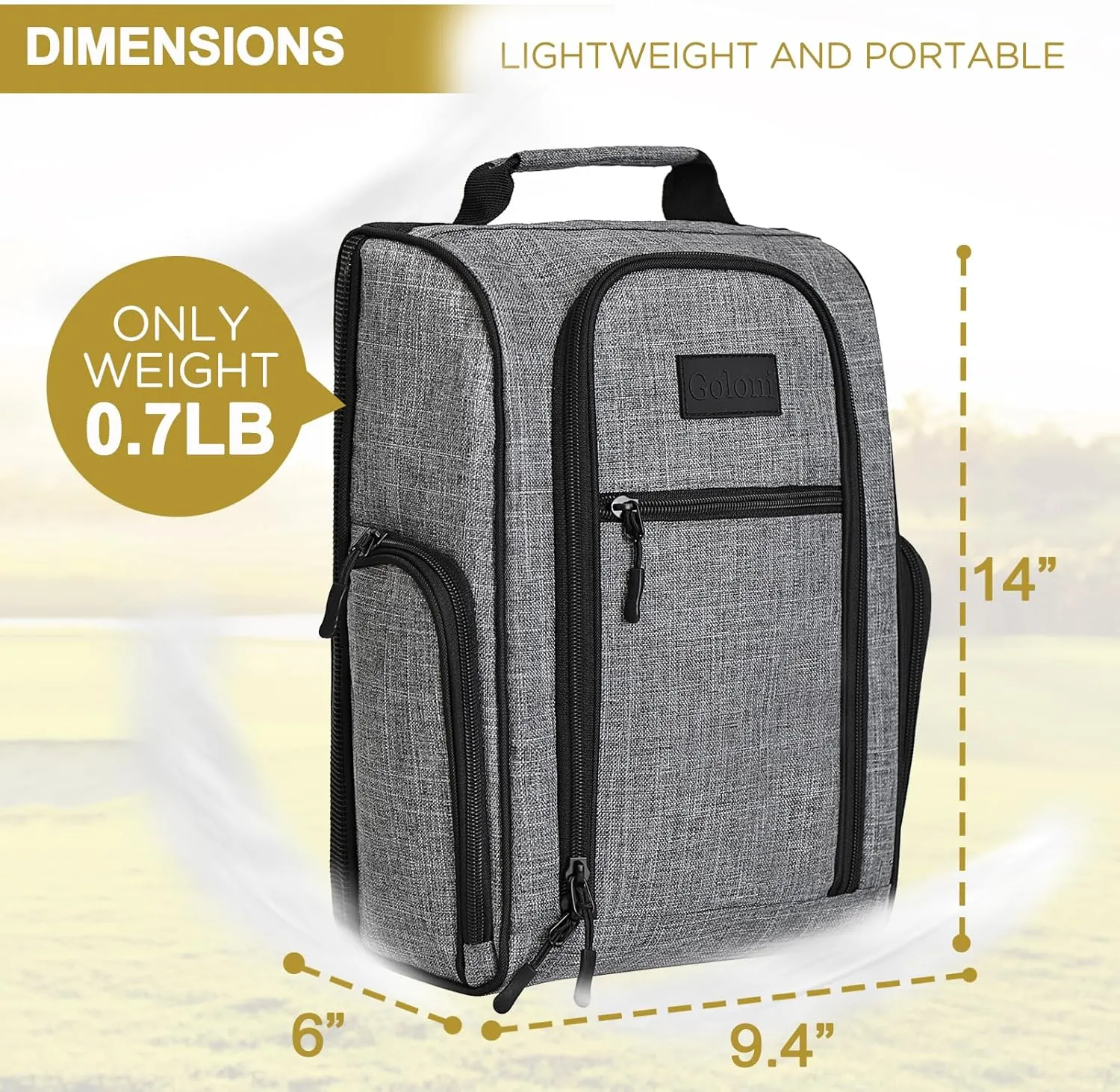 Goloni Golf Shoe Bag for Men & Women, Padded Travel Shoe Bag with Side Accessory Pockets,Sport Shoe Carrier for Golf Shoes,Socks,Tees & Balls,Durable & Lightweight Design (Gray)