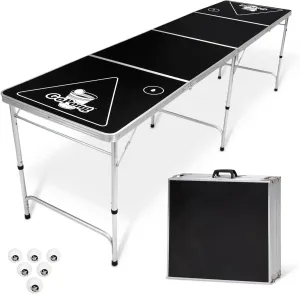 GoPong 8 Foot Portable Beer Pong / Tailgate Tables (Black, Football, American Flag, or Custom Dry Erase)