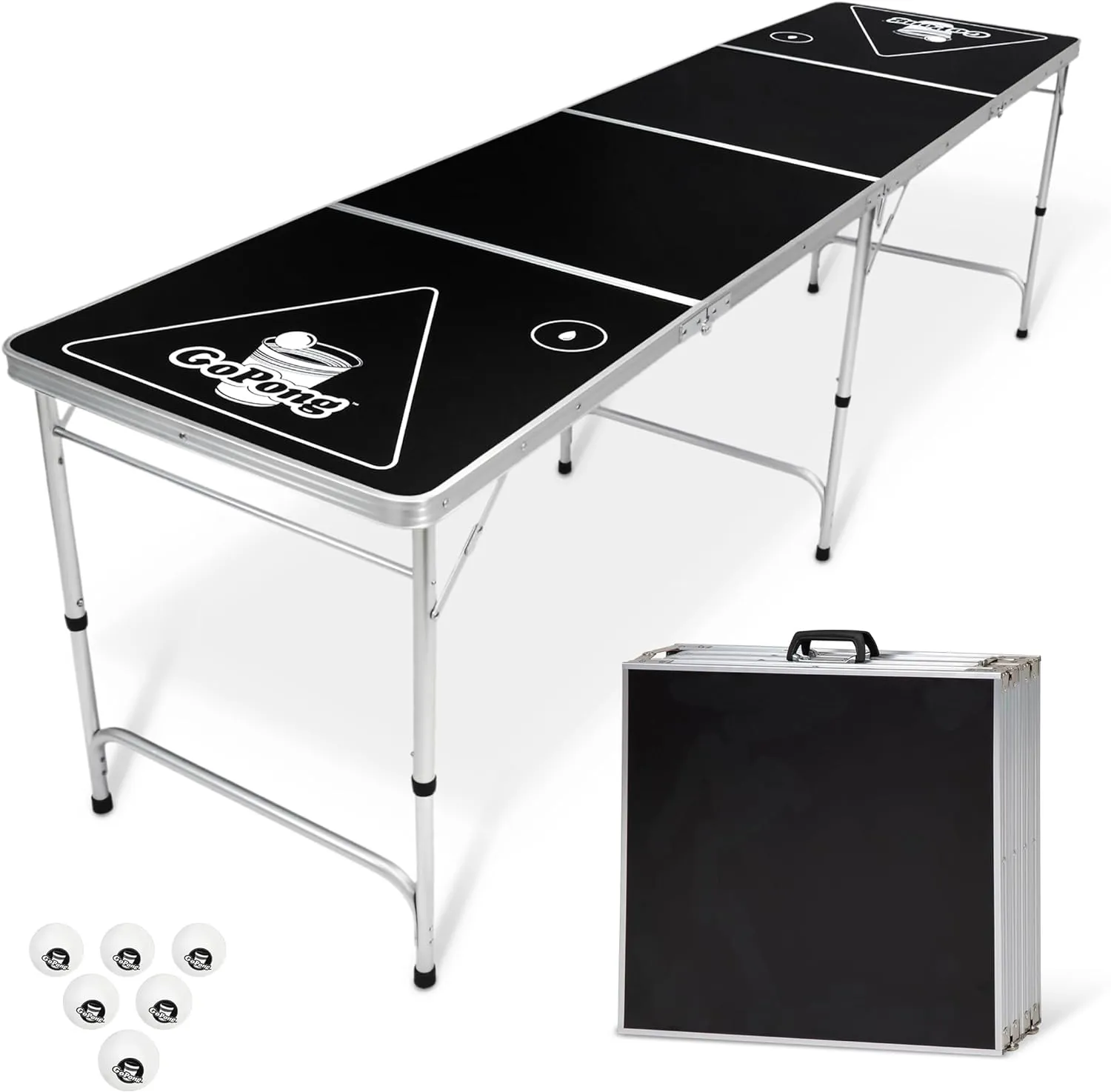 GoPong 8 Foot Portable Beer Pong / Tailgate Tables (Black, Football, American Flag, or Custom Dry Erase)