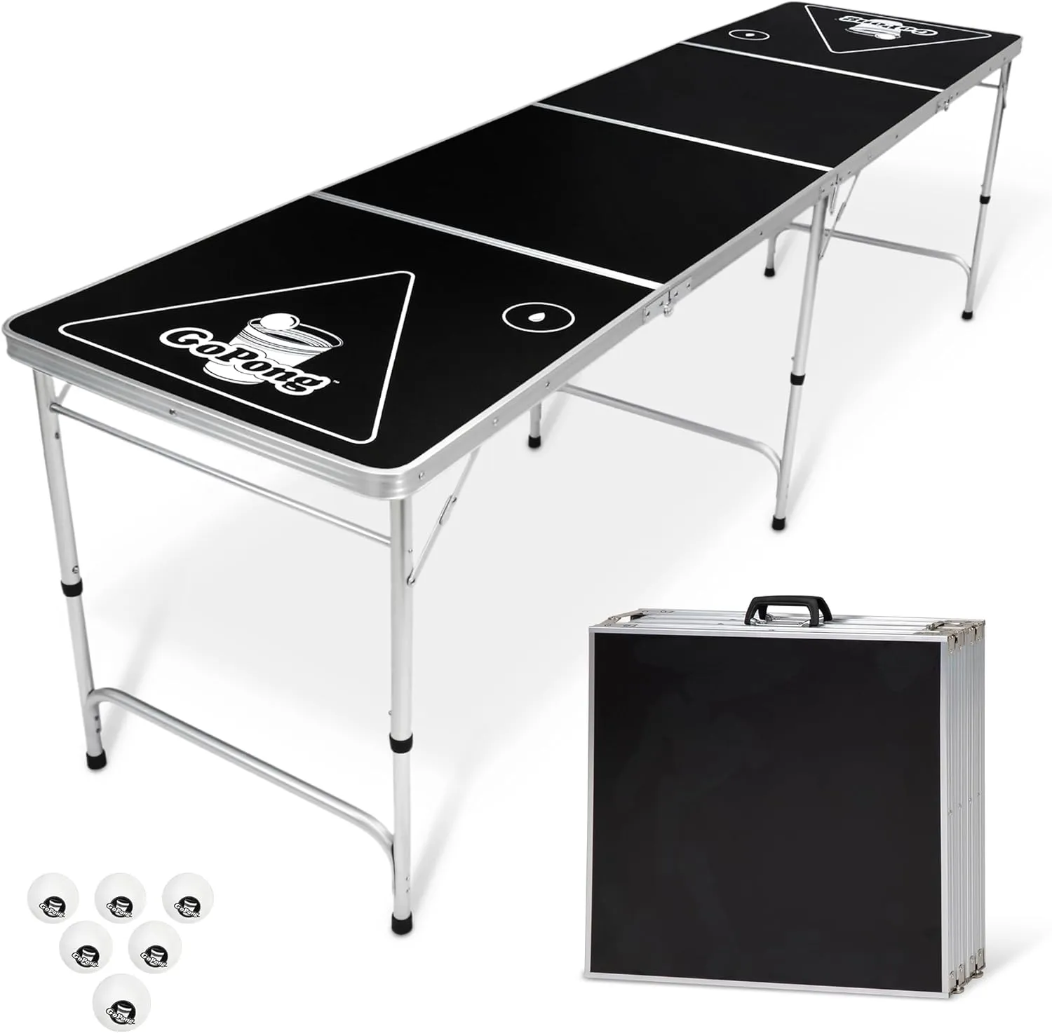 GoPong 8 Foot Portable Beer Pong / Tailgate Tables (Black, Football, American Flag, or Custom Dry Erase)