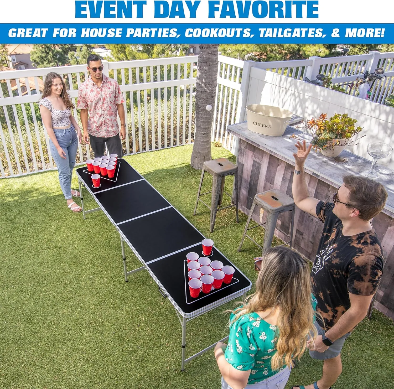 GoPong 8 Foot Portable Beer Pong / Tailgate Tables (Black, Football, American Flag, or Custom Dry Erase)