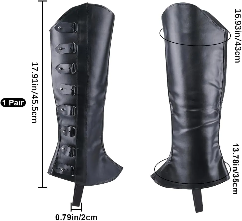 GORGECRAFT 2PCS Black Leather Pirate Leg Covers Medieval Leg Guards Gaiters Retro Renaissance PU Leather Boot Covers Imitation Leather Boot Tops Wraps for Halloween Knight Cosplay Costume Accessories