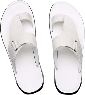 GORGLITTER Men's Leather Sandals Slide Beach Outdoor Round Flip Flops Slip On Slippers