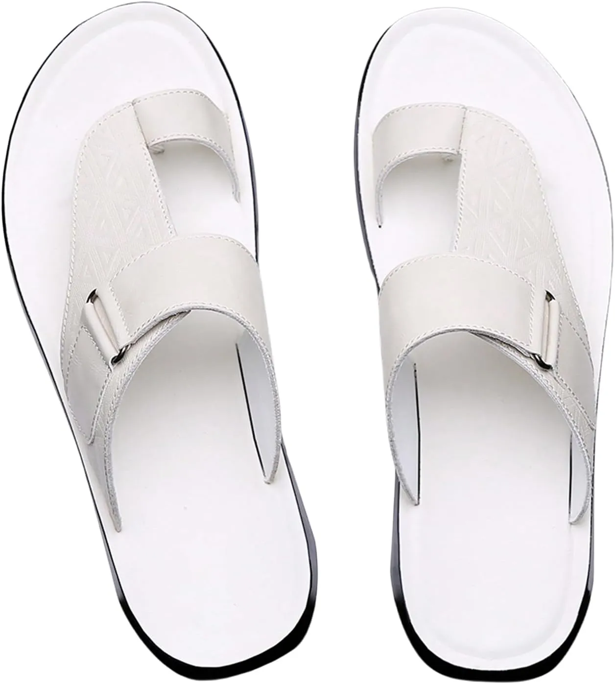GORGLITTER Men's Leather Sandals Slide Beach Outdoor Round Flip Flops Slip On Slippers