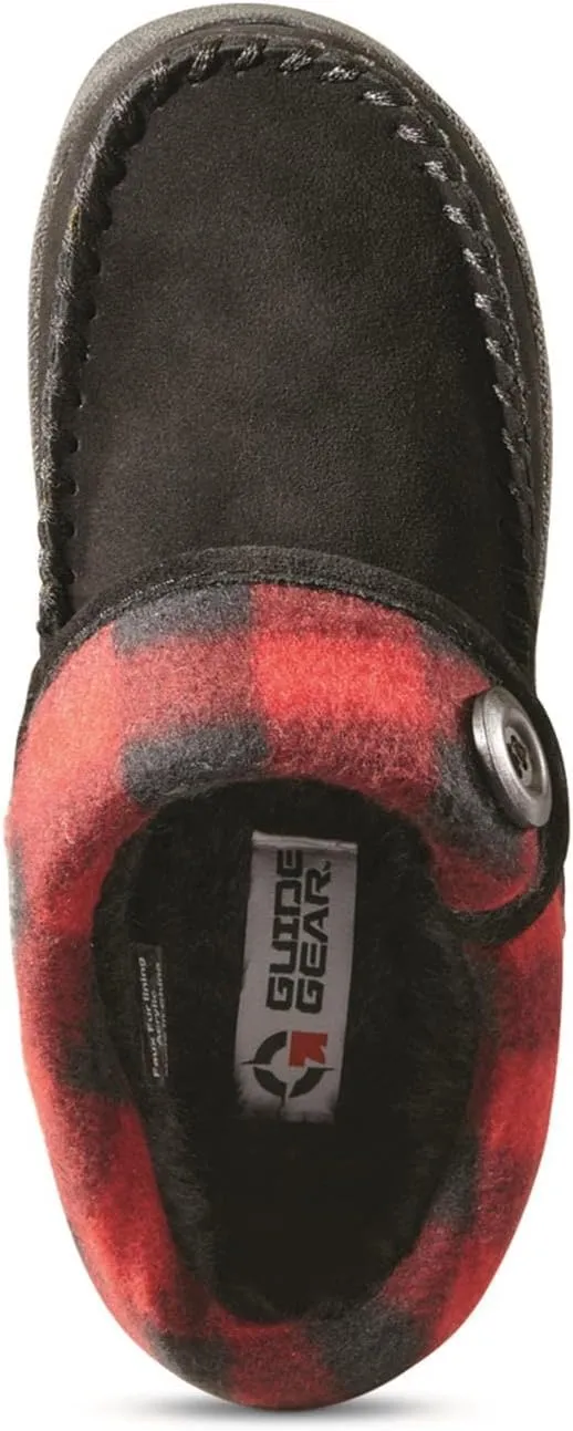 Guide Gear Moc Toe Womens Plaid Collar Clog Slippers, Suede, Warm, Slip-On, Lounge Shoes, Bedroom House Slippers, Indoor and Outdoor