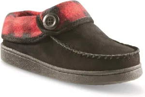 Guide Gear Moc Toe Womens Plaid Collar Clog Slippers, Suede, Warm, Slip-On, Lounge Shoes, Bedroom House Slippers, Indoor and Outdoor