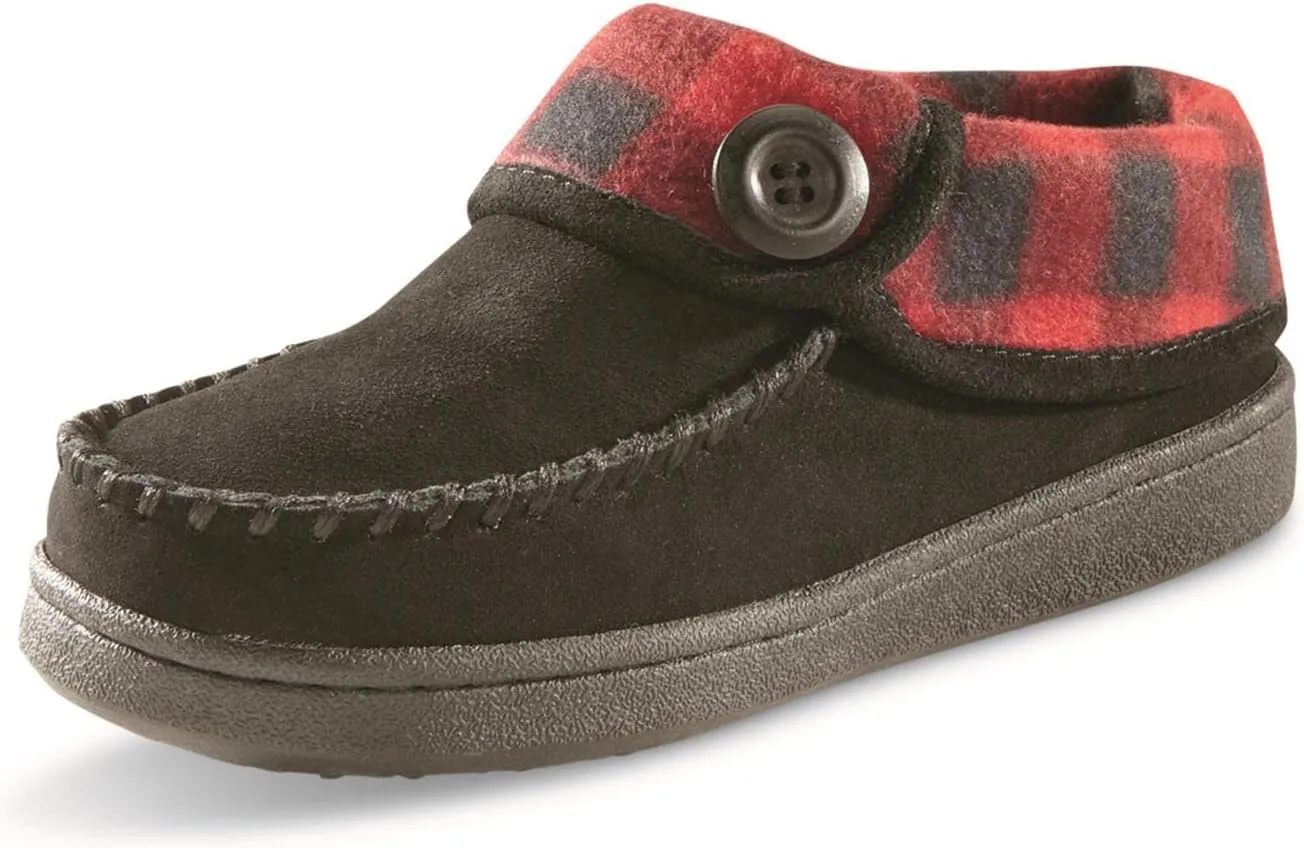 Guide Gear Moc Toe Womens Plaid Collar Clog Slippers, Suede, Warm, Slip-On, Lounge Shoes, Bedroom House Slippers, Indoor and Outdoor