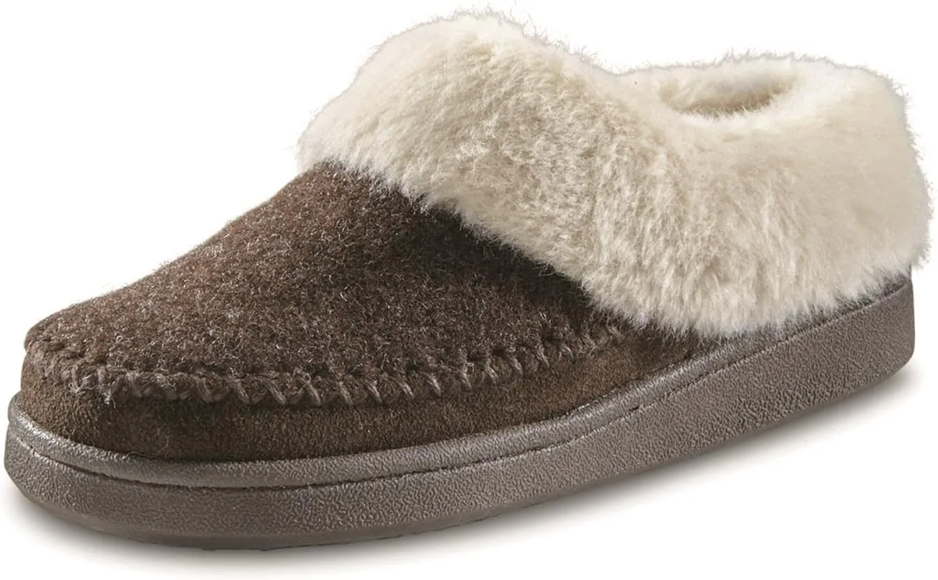 Guide Gear Womens Faux Fur Collar Clog Slippers, Plaid, Fur-Lined, Warm, Slip-On, Lounge Shoes, Bedroom House Slippers, Indoor and Outdoor