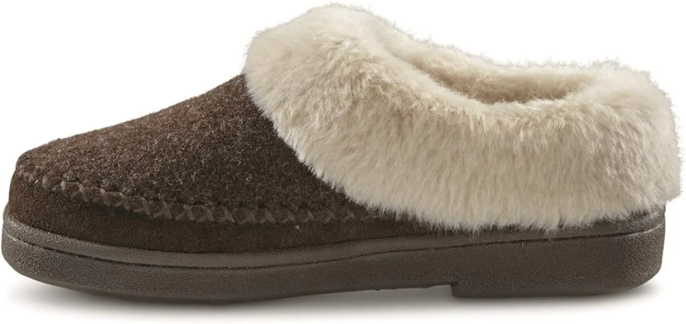 Guide Gear Womens Faux Fur Collar Clog Slippers, Plaid, Fur-Lined, Warm, Slip-On, Lounge Shoes, Bedroom House Slippers, Indoor and Outdoor