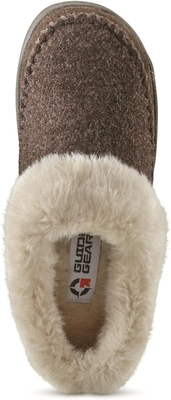 Guide Gear Womens Faux Fur Collar Clog Slippers, Plaid, Fur-Lined, Warm, Slip-On, Lounge Shoes, Bedroom House Slippers, Indoor and Outdoor