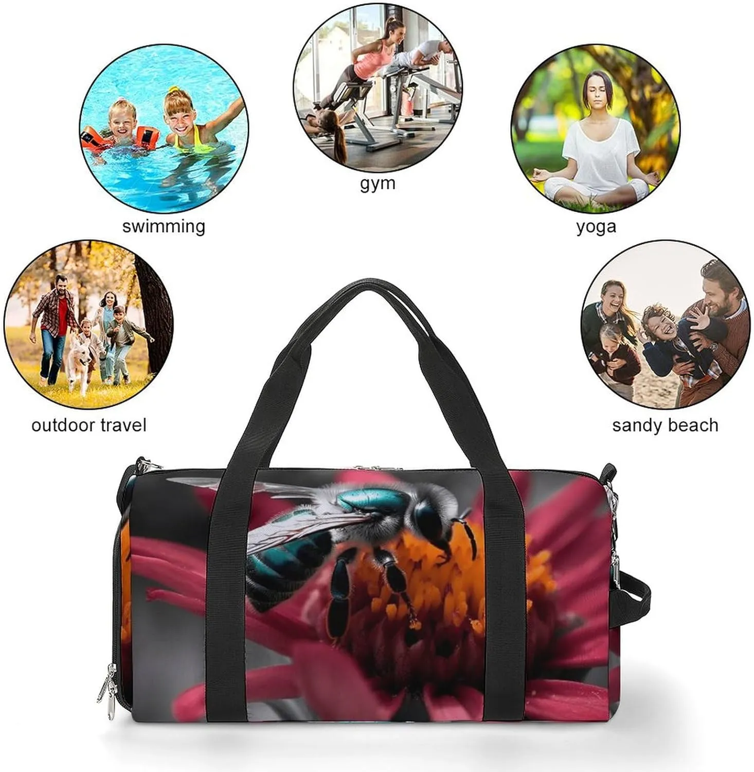 Gym Bag A Bee Duffel Bag for Men Women Travel Overnight Bag with Shoe Compartment Workout Bags