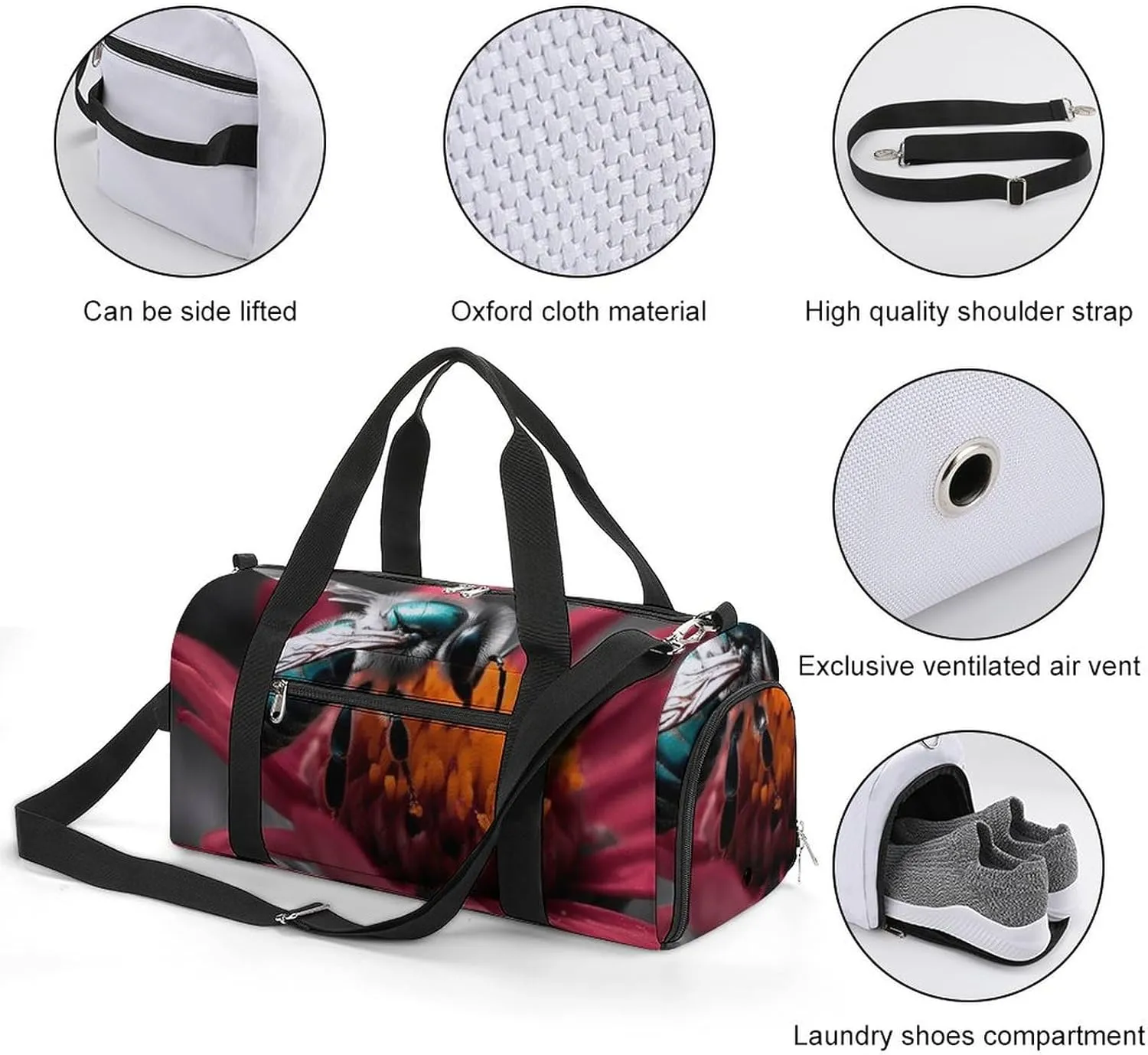 Gym Bag A Bee Duffel Bag for Men Women Travel Overnight Bag with Shoe Compartment Workout Bags