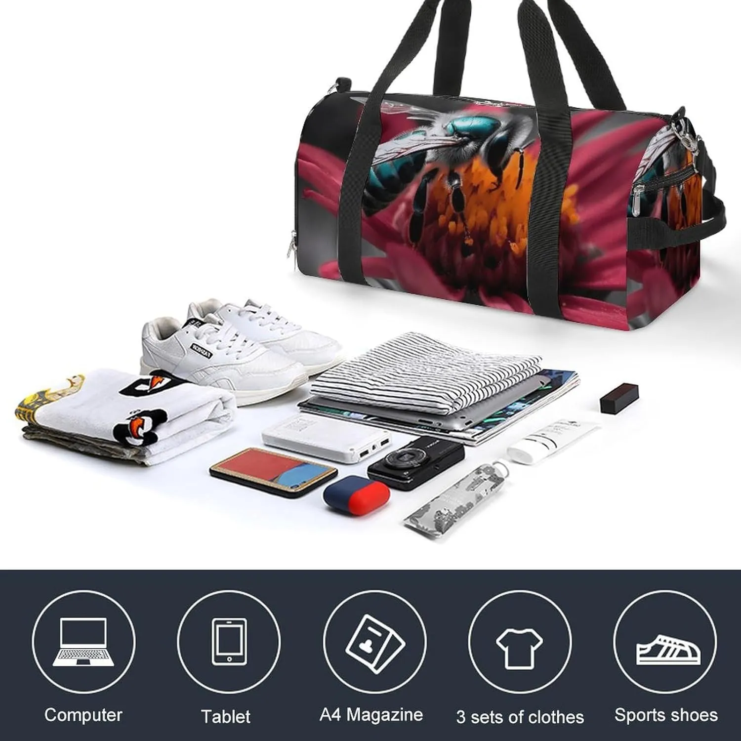 Gym Bag A Bee Duffel Bag for Men Women Travel Overnight Bag with Shoe Compartment Workout Bags