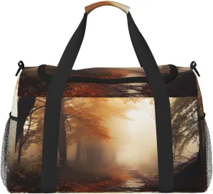 Gym Bag Autumn Foggy Maple Forest Duffel Bag for Men Women Travel Overnight Bag with Shoe Compartment Workout Bags