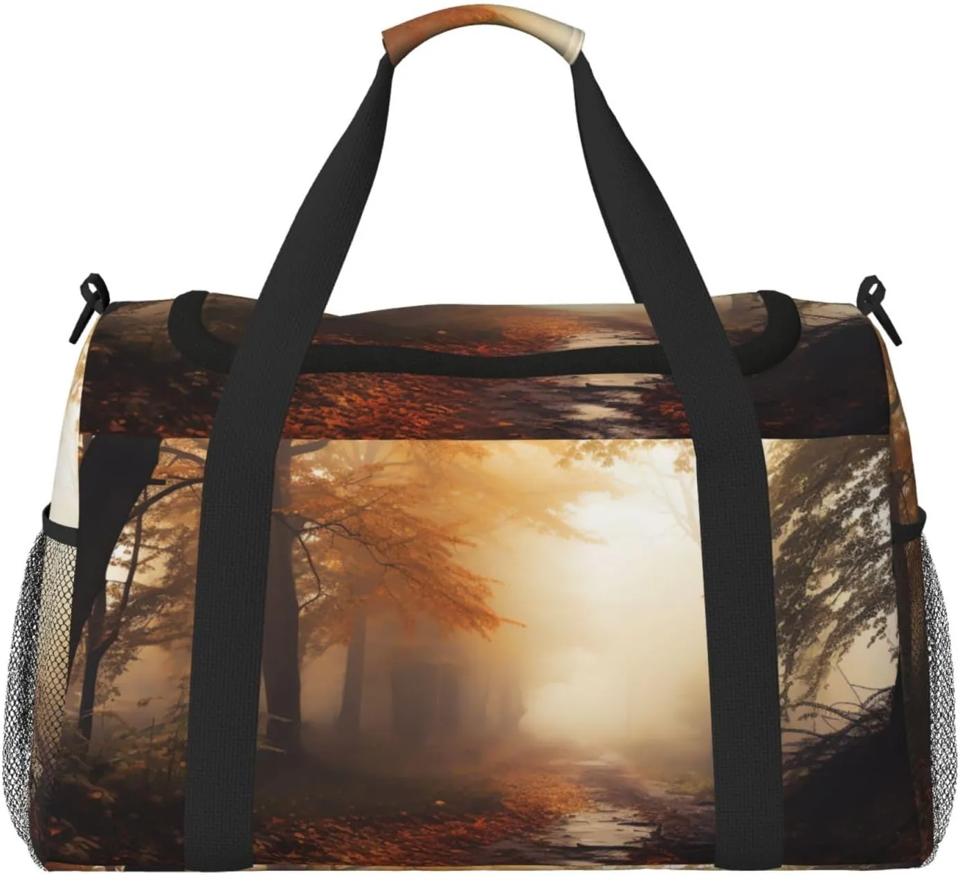 Gym Bag Autumn Foggy Maple Forest Duffel Bag for Men Women Travel Overnight Bag with Shoe Compartment Workout Bags
