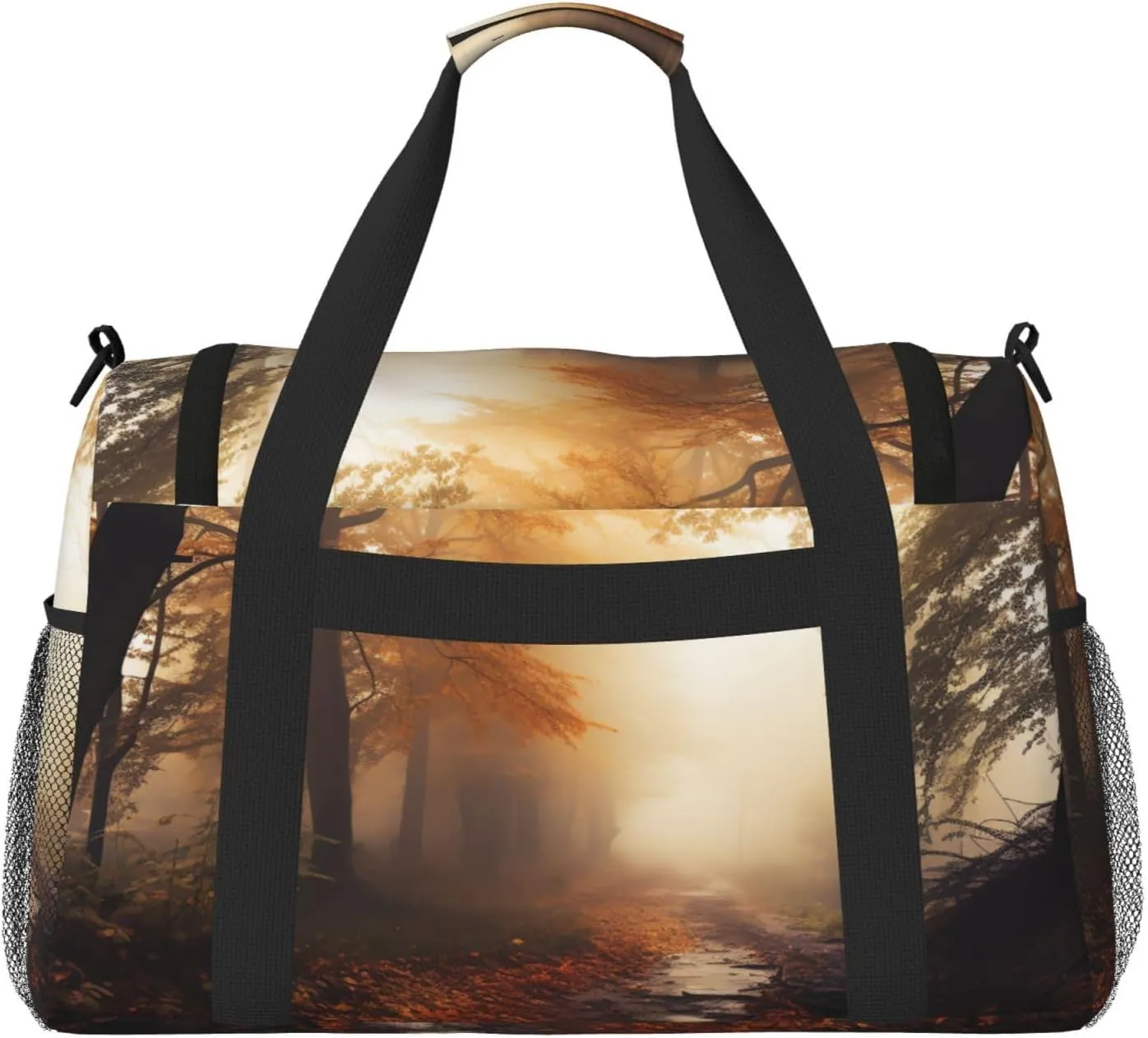 Gym Bag Autumn Foggy Maple Forest Duffel Bag for Men Women Travel Overnight Bag with Shoe Compartment Workout Bags
