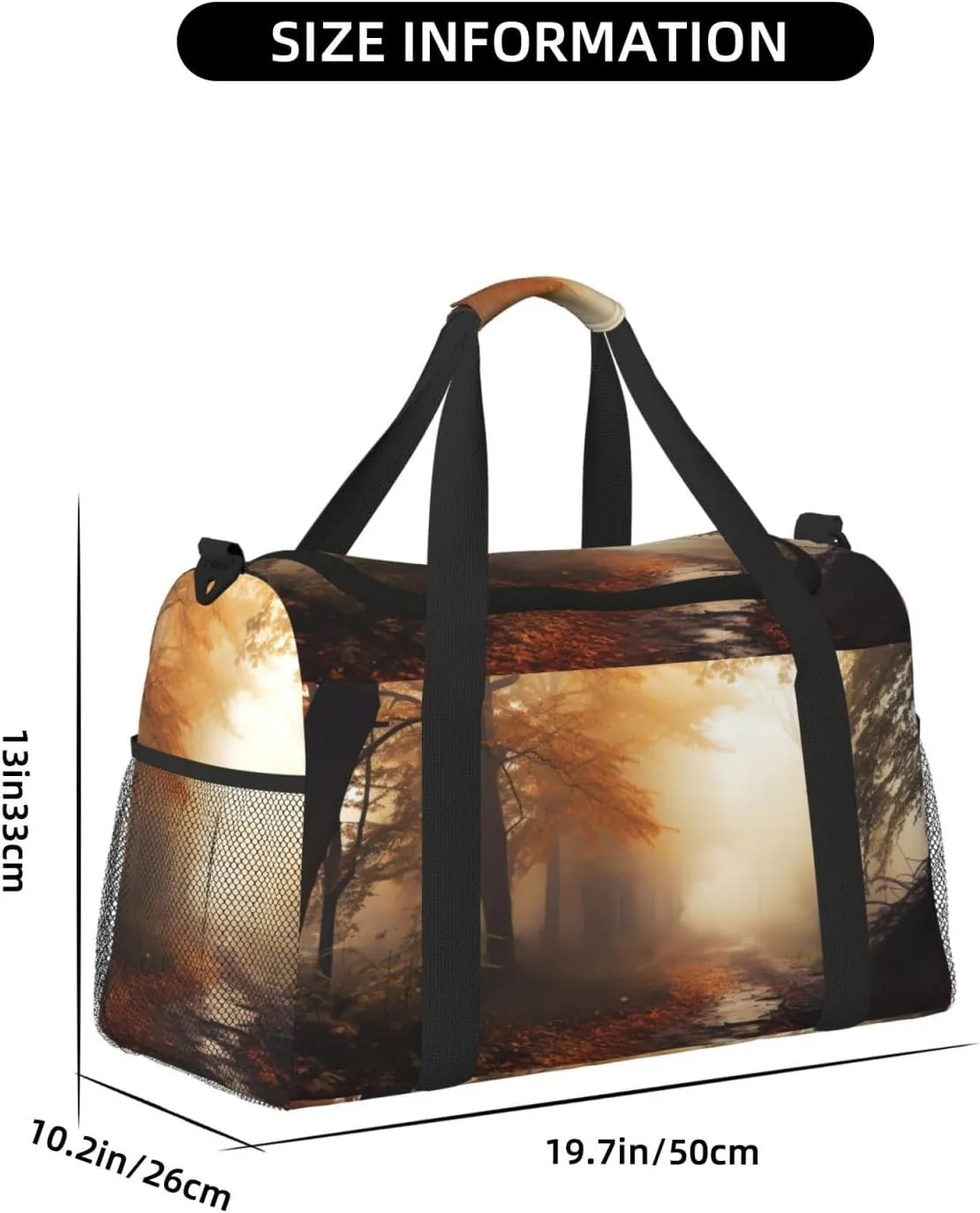 Gym Bag Autumn Foggy Maple Forest Duffel Bag for Men Women Travel Overnight Bag with Shoe Compartment Workout Bags