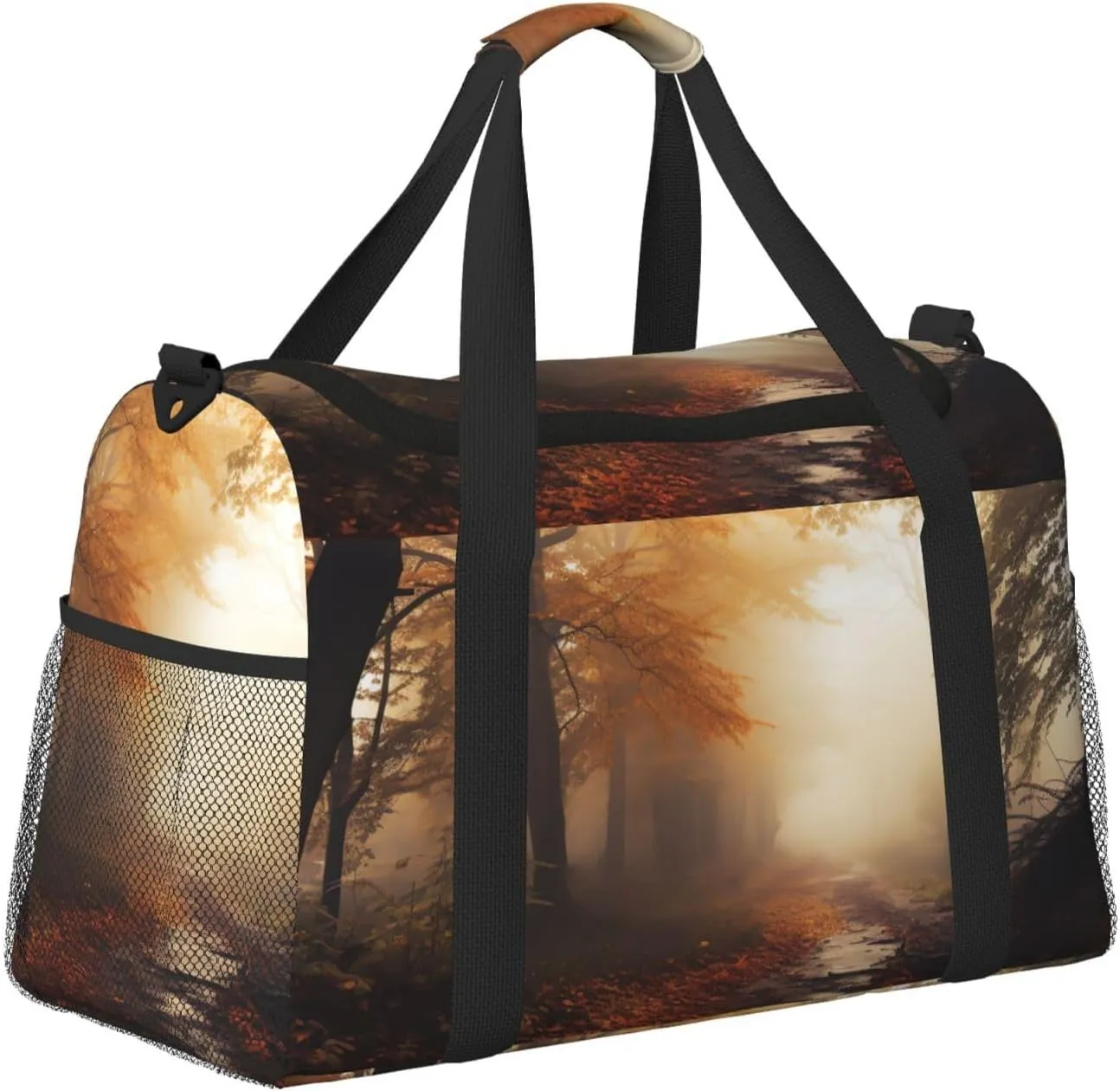 Gym Bag Autumn Foggy Maple Forest Duffel Bag for Men Women Travel Overnight Bag with Shoe Compartment Workout Bags